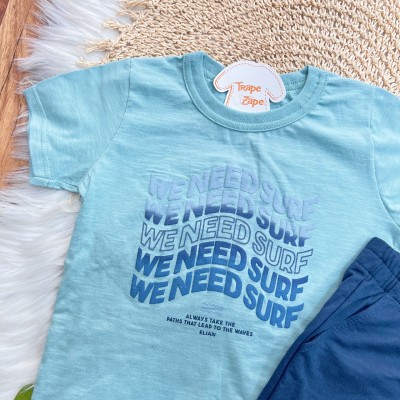 Conj. Camiseta We Need Surf e Bermuda - Verde e Marinho